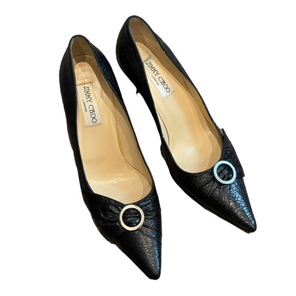 Jimmy Choo Pointy Toe Textured Black Leather Pumps Made In Italy Size 40.4 - Picture 3 of 9